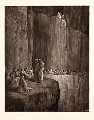 The Spirits of the Envious, by Gustave Doré, 1832 - 1883, French. Engraving for the Purgatorio or Purgatory by Dante Alighieri. 1870, Art, Artist, Romanticism, Colour, Color Engraving