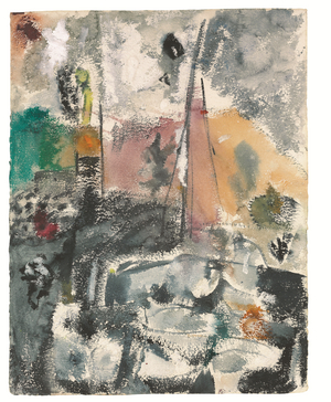 Provincetown Harbor, 1950 (gouache & oil on paper)