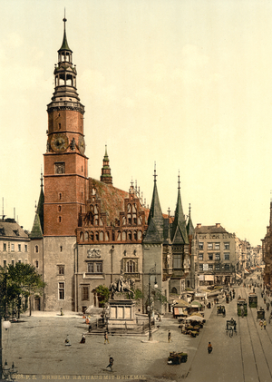 Town hall, Breslau, Silesia, Germany, c.1900 (colour litho)
