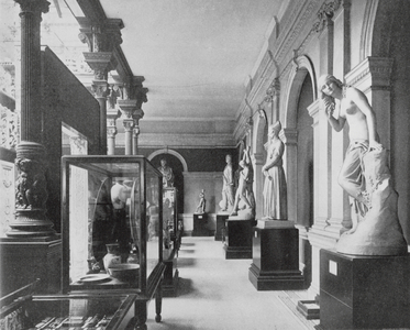 West Court and Statuary, Museum of Science and Art, Dublin (b/w photo)