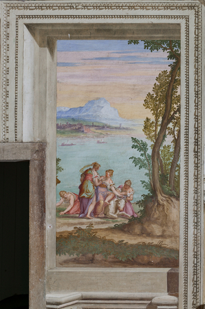 The Rape of Europe: Jupiter, under the form of a bull, abducting Europe, Main Hall, 1561-65 (fresco)
