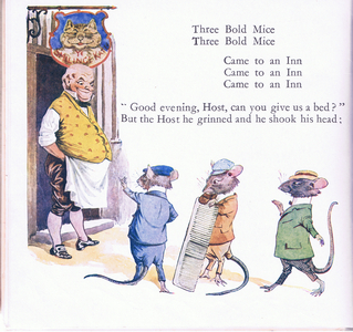 Three bold mice, three bold mice, come to an inn  (colour litho)