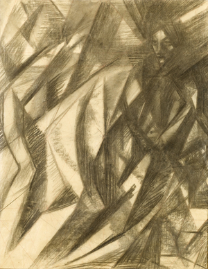 Study for The Fifth Station, The Cross is laid upon Simon of Cyrene, c.1960 (charcoal & red wax crayon on paper)