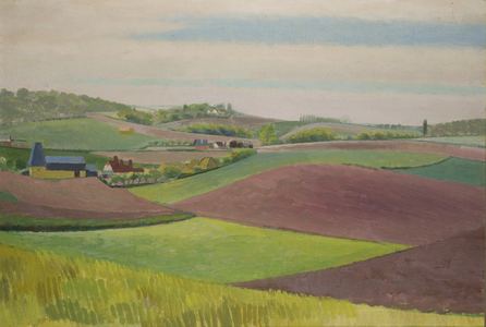 Early Autumn Kentish landscape with Oast Houses and Ploughed Fields, c.1956 (oil on canvas)