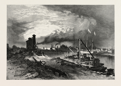 Entrance to Welland Canal, Port Colborne, Canada, Nineteenth Century Engraving