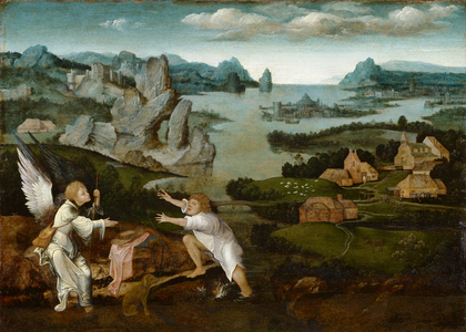 Landscape with Tobias and the Angel (oil on wood)