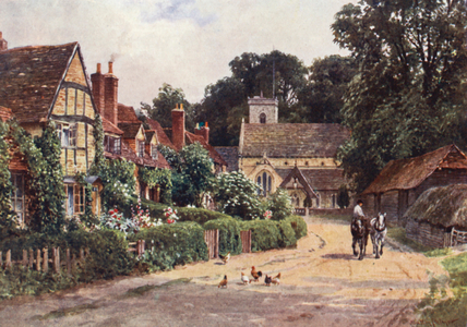 The Village of Betchworth, near Dorking (colour litho)