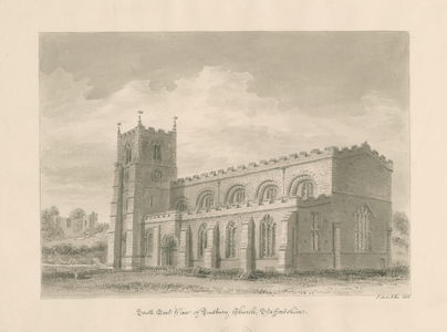 Tutbury Priory Church: sepia wash drawing, 1812 (drawing)
