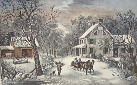 American Homestead -  Winter, pub. 1868, Currier & Ives (colour litho)