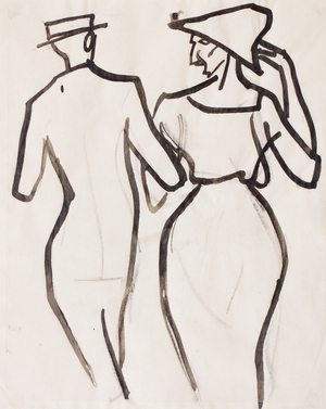 Couple Walking (chalk, brush & ink on paper)