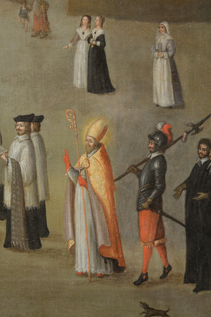 procession of the canons: the bishop, 17th painting, chapter house, cathedral of Saint Vincent de Bayeux