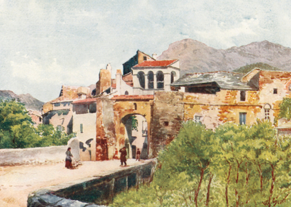 Entrance to Toirano (colour litho)