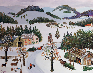 Sledding the Trees (oil on canvas)