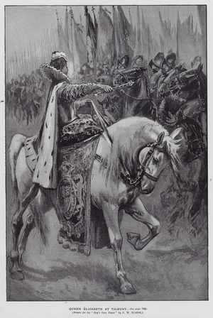 Queen Elizabeth I at Tilbury, 19 August 1588 (litho)