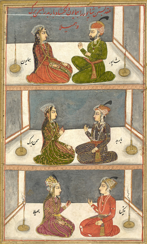 (above). Marriage of Shapur and Humayun.
(centre). Marriage of Barbad and Sumanburg.
(below). Marriage of Nigisa and Hamila.