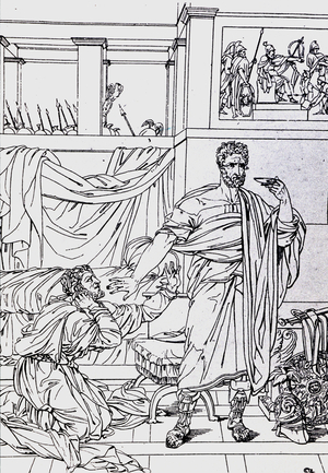 Hannibal committing suicide, 19th century (engraving)