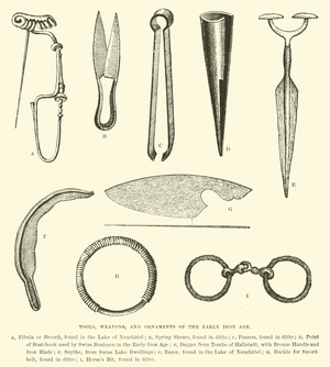 Tools, weapons, and ornaments of the Early Iron Age (engraving)