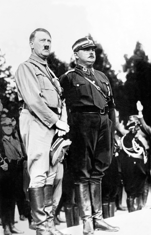 Adolf Hitler and Ernst Rohm (founder of the SA Sturmabteilung) june 1934 (b/w photo)
