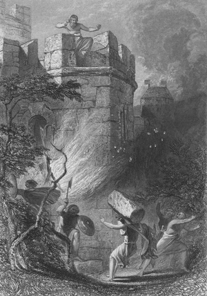 Death of Roderic O'Donnell at Inch Castle, Donegal (engraving)