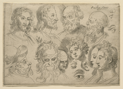 Sketchplate with ten heads, 1636 (etching)