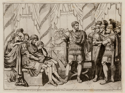 Lucius Aemilius Paullus Macedonicus pointing to the defeated King Perseus of Macedon, 168 BC (etching)