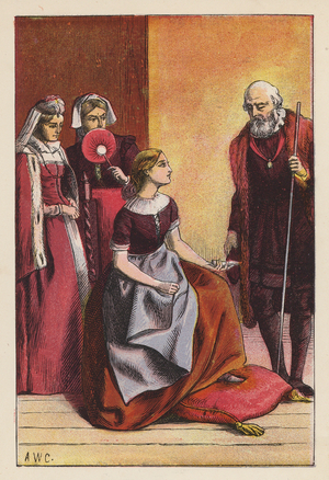Cinderella tries the Slipper (colour litho)