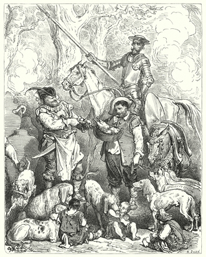 Gustave Dores Don Quixote: "Make shift to stay your stomach with that till dinner be ready" (engraving)