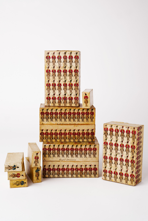 Wooden drill boxes, 1803 (wood & printed paper)
