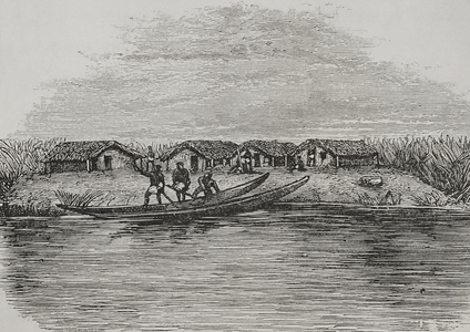 Africa. The Congo. Village of Ndua. Engraving, 19th century.