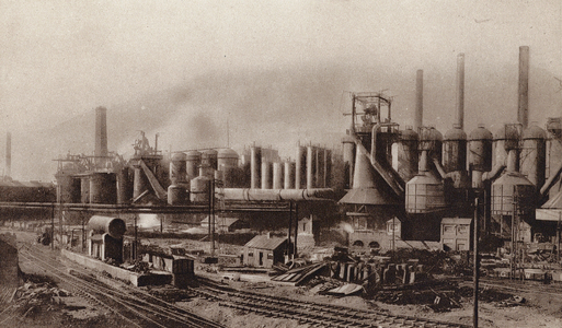 Iron works, South Wales (b/w photo)
