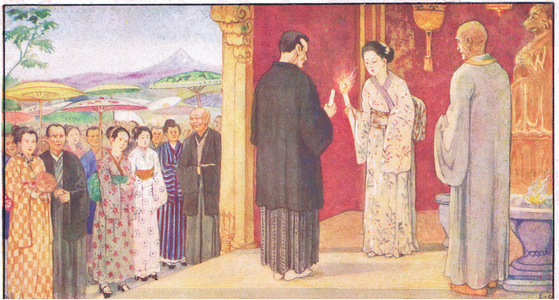 Exotic Marriage Costumes: A Japanese marriage, from colour Liebig postcard (colour litho)