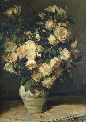 Roses in a Vase,  (oil on canvas)