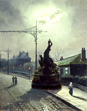The Original Oak at Night, in Headingley (oil on board)