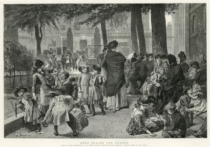 Scene in the churchyard of St John's Church, Waterloo Road (engraving)