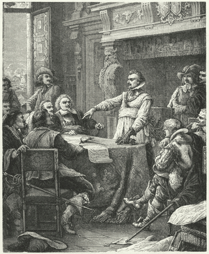 Jean Guiton among the defenders of La Rochelle, 1628 (engraving)