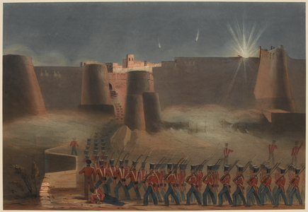 The Storming of Ghuznee. The Storming Column entering the Fortress, 23 July 1839 (colour litho)