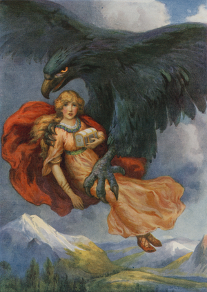 Thiassi and Iduna, from "The Apples of Iduna" (colour litho)