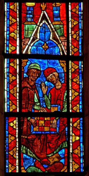 Window w210 depicting players of "Dames" (stained glass)