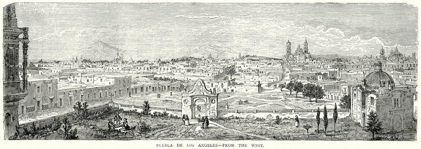 Puebla de Los Angeles – From the West (engraving)