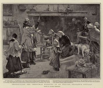 Pronouncing the Christmas Blessing in an Italian Peasant's Cottage (litho)