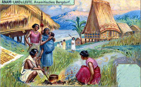 A Village in Annam (Vietnam), 1907 (colour litho)