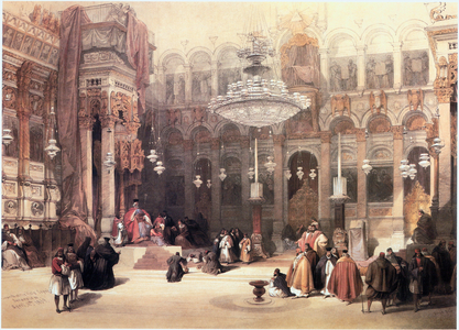 In the Holy Land: Jerusalem, Church of the Holy Sepulchre, the Greek-Orthodox chapel (engraving)