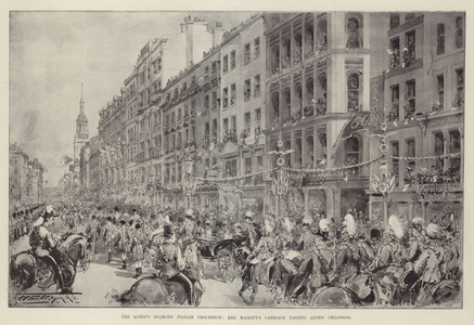 The Queen's Diamond Jubilee Procession, Her Majesty's Carriage passing along Cheapside (litho)