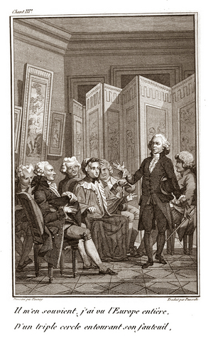 Abbe Delille reciting verses in Madame Geoffrin's living room, 1812 (engraving)
