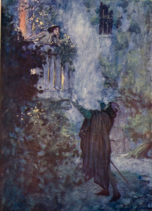 The Balcony Scene in "Romeo Et Juliette" (colour litho)