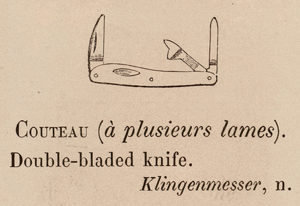 Le Vocabulaire Illustre: Couteau (a plusieurs lames); Double-bladed knife; Klingenmesser (engraving)