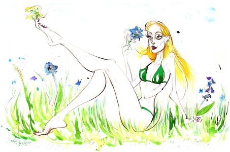Signs of the Zodiac: 'Virgo meadow maiden' from a series of fashion caricatures, one for each sign of the zodiac
