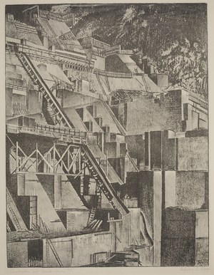Construction Work Boulder Dam #1, 1934 (litho)