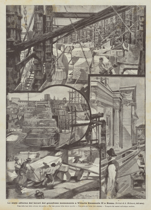 The current state of the work on the grandiose monument to Vittorio Emanuele II in Rome (litho)
