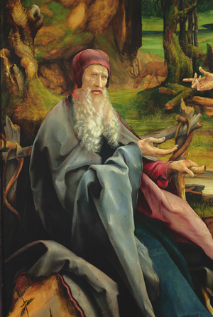 Visit of Saint Anthony to Saint Paul the hermit, detail from the Isenheim altarpiece, c.1512-16 (oil on wood)